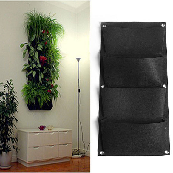 New 4 Pockets Black Hanging Vertical Wall Garden Planter Flower Planting Ba