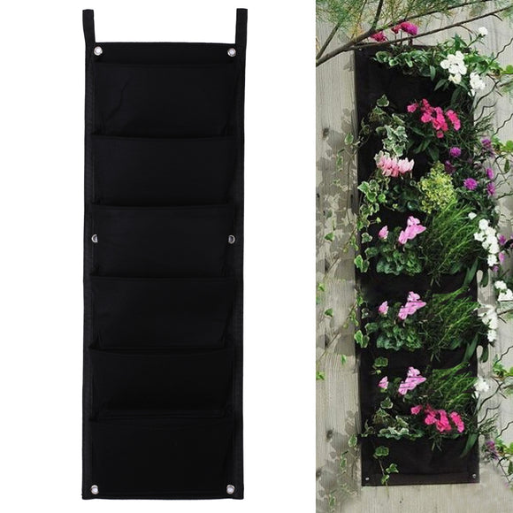 New 6 Pockets Black Hanging Vertical Wall Garden Planter Flower Planting Ba